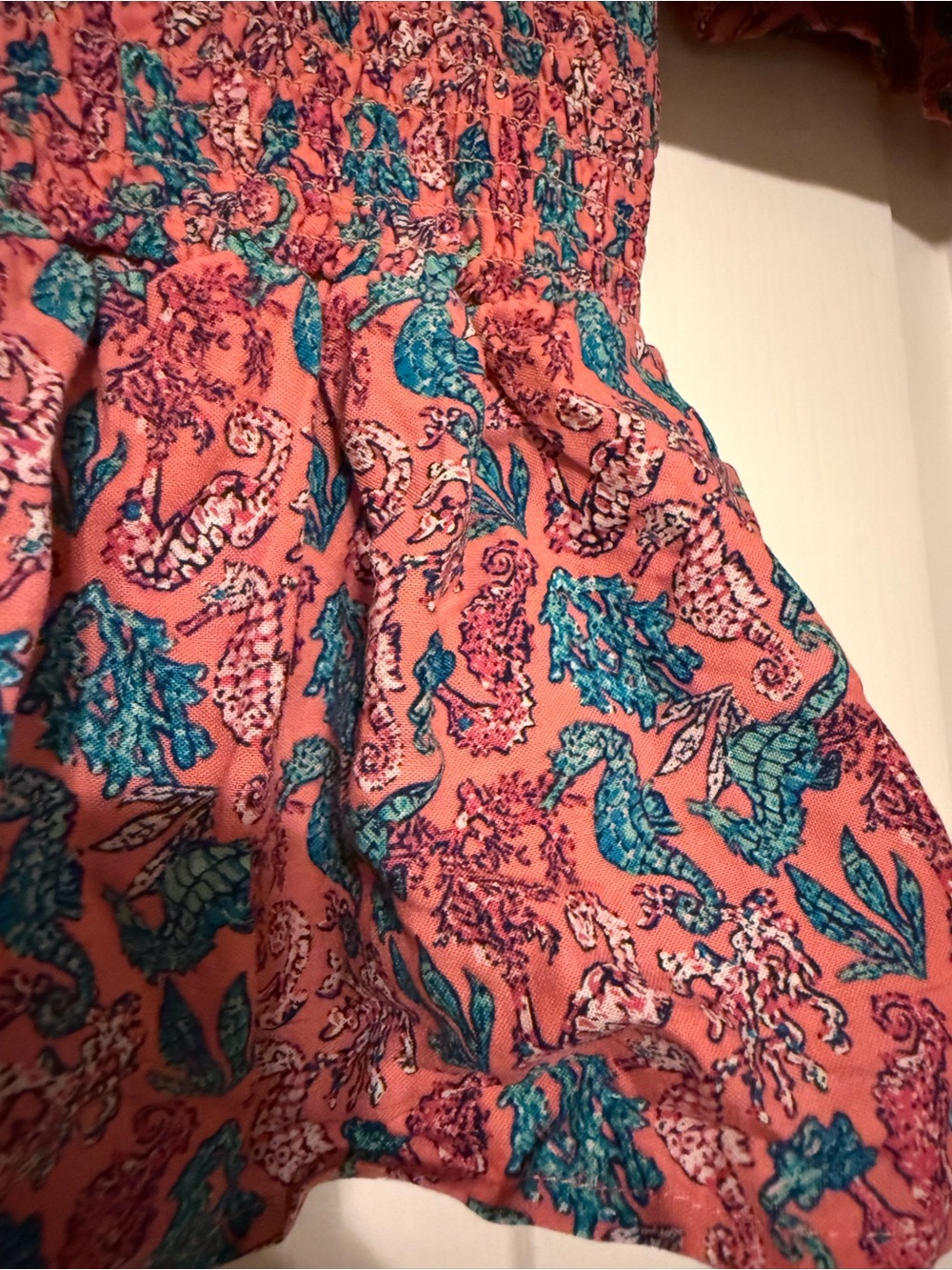 Simply Southern Smocked Seahorse Peplum Top Pink Blue Coastal back to school M⁠ - Picture 5 of 9
